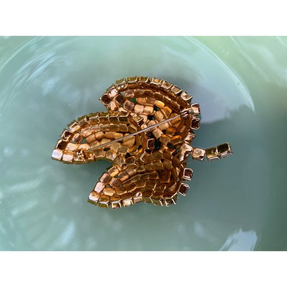 Vintage 1960s Large AB Rhinestone Cluster Leaf Brooch - Picture 6 of 12